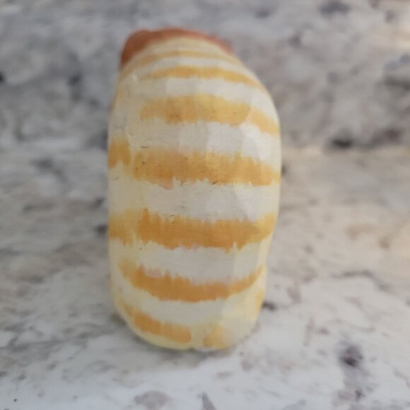 Handpainted Wooden Cat Figurine Yellow & White 2.5" Adorable Striped Design Home - Picture 4 of 8